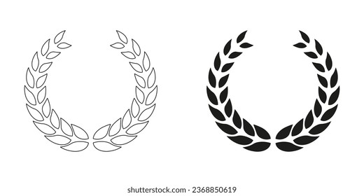 Laurel Wreath Line und Silhouette Black Icon Set. Gewinner Emblem Piktogramm. Sieger Preis, Olive Leaf Symbol Collection. Champion Certificate, Heraldry Trophy. Einzelne Vektorgrafik.