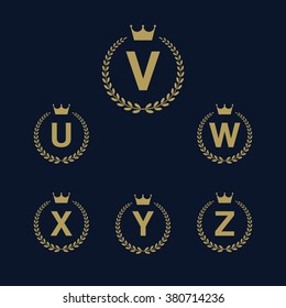 Laurel wreath logo icon with capital alphabet letters. Design template elements - Letter U, V, W, X, Y, Z