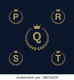 Laurel wreath logo icon with capital alphabet letters. Design template elements - Letter P, Q, R, S, T