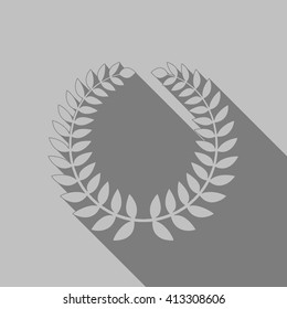 Laurel wreath with long shadow on gray, vector illustration.