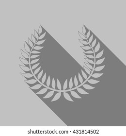 Laurel wreath with long shadow on gray, vector illustration.
