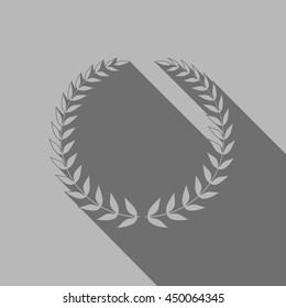 Laurel wreath with long shadow on gray, vector illustration.