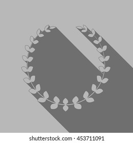Laurel wreath with long shadow on gray, vector illustration.