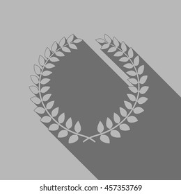 Laurel wreath with long shadow on gray, vector illustration.