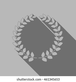 Laurel wreath with long shadow on gray, vector illustration.