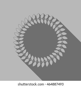 Laurel wreath with long shadow on gray, vector illustration.