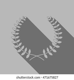 Laurel wreath with long shadow on gray, vector illustration.