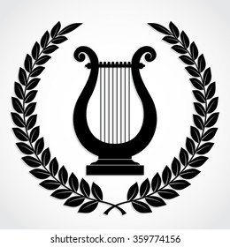 laurel wreath with lyre / silhouette music vector illustration