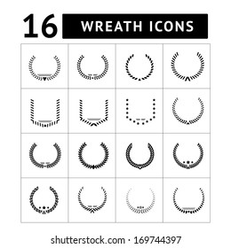 Laurel Wreath And Modern Frames Icon Set Isolated On White. Vector Illustration