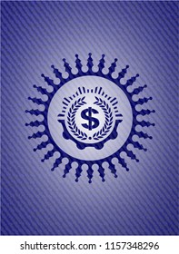laurel wreath with money symbol inside icon inside emblem with jean high quality background