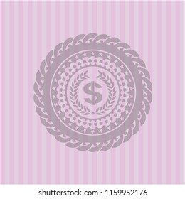 laurel wreath with money symbol inside icon inside pink icon or emblem