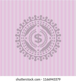 laurel wreath with money symbol inside icon inside vintage pink emblem
