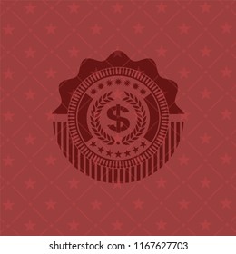 laurel wreath with money symbol inside icon inside retro red emblem