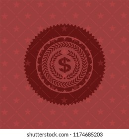laurel wreath with money symbol inside icon inside red emblem
