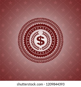 laurel wreath with money symbol inside icon inside badge with red background