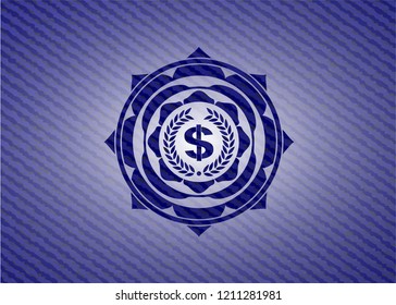 laurel wreath with money symbol inside icon inside emblem with jean high quality background