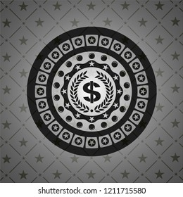 laurel wreath with money symbol inside icon inside realistic dark emblem