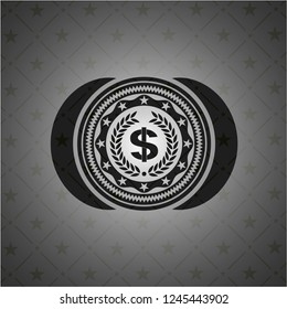 laurel wreath with money symbol inside icon inside dark emblem. Retro