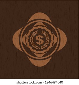 laurel wreath with money symbol inside icon inside retro style wood emblem