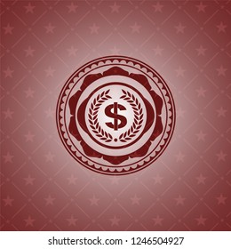 laurel wreath with money symbol inside icon inside red emblem