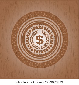 laurel wreath with money symbol inside icon inside wood emblem