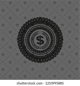 laurel wreath with money symbol inside icon inside dark emblem. Retro