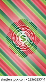 laurel wreath with money symbol inside icon inside christmas badge.