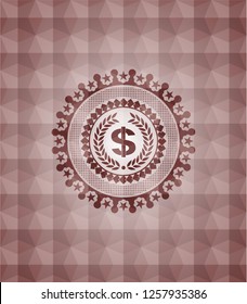 laurel wreath with money symbol inside icon inside red geometric emblem. Seamless.