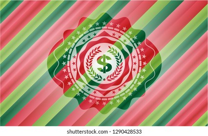 laurel wreath with money symbol inside icon inside christmas emblem background.