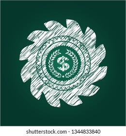 laurel wreath with money symbol inside icon drawn chalk emblem, retro style, chalk or chalkboard texture