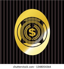 laurel wreath with money symbol inside icon inside shiny badge