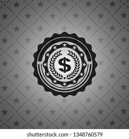 laurel wreath with money symbol inside icon inside dark emblem
