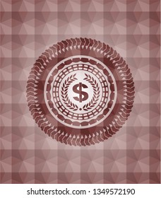 laurel wreath with money symbol inside icon inside red geometric badge. Seamless.