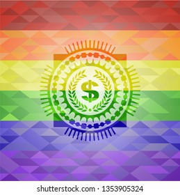 laurel wreath with money symbol inside icon inside lgbt colors emblem 
