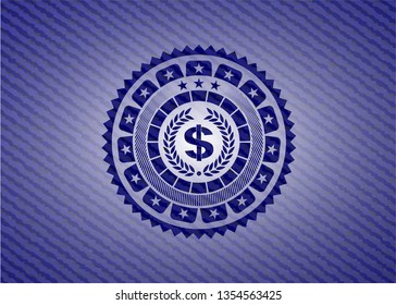 laurel wreath with money symbol inside icon inside emblem with jean high quality background
