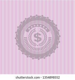 laurel wreath with money symbol inside icon inside pink emblem