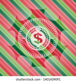 laurel wreath with money symbol inside icon inside christmas style badge..