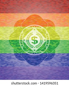 laurel wreath with money symbol inside icon inside lgbt colors emblem 