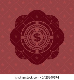 laurel wreath with money symbol inside icon inside red emblem
