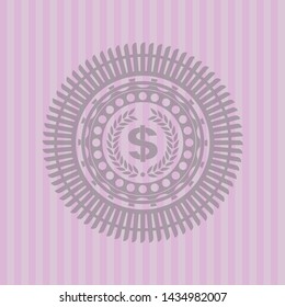 laurel wreath with money symbol inside icon inside retro style pink emblem