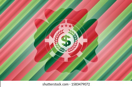 laurel wreath with money symbol inside icon inside christmas badge background.