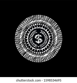laurel wreath with money symbol inside icon drawn with chalkboard texture