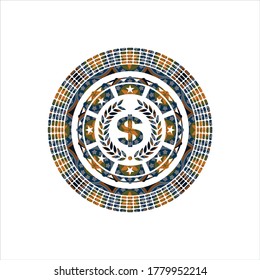 laurel wreath with money symbol inside icon inside arabesque style emblem. arabic decoration. 