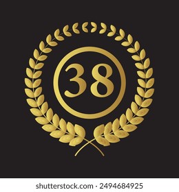 Laurel wreath with number 38. Golden laurel wreath with the number 38 vector illustration.