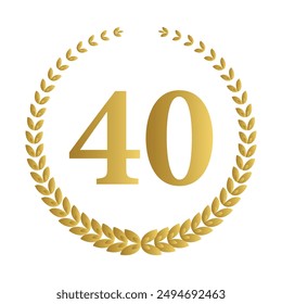 Laurel wreath with number 40. Golden laurel wreath with the number 40 vector illustration.