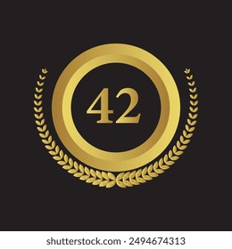 Laurel wreath with number 42. Golden laurel wreath with the number 42 vector illustration.
