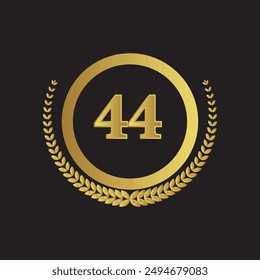 Laurel wreath with number 44. Golden laurel wreath with the number 44 vector illustration.