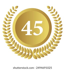 Laurel wreath with number 45. Golden laurel wreath with the number 45 vector illustration.