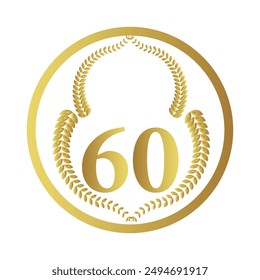 Corona de laurel con el número 60. Corona de laurel dorado con la Ilustración vectorial número 60.