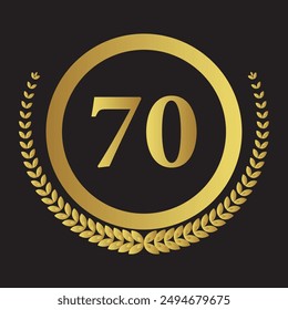 Laurel wreath with number 70. Golden laurel wreath with the number 70 vector illustration.